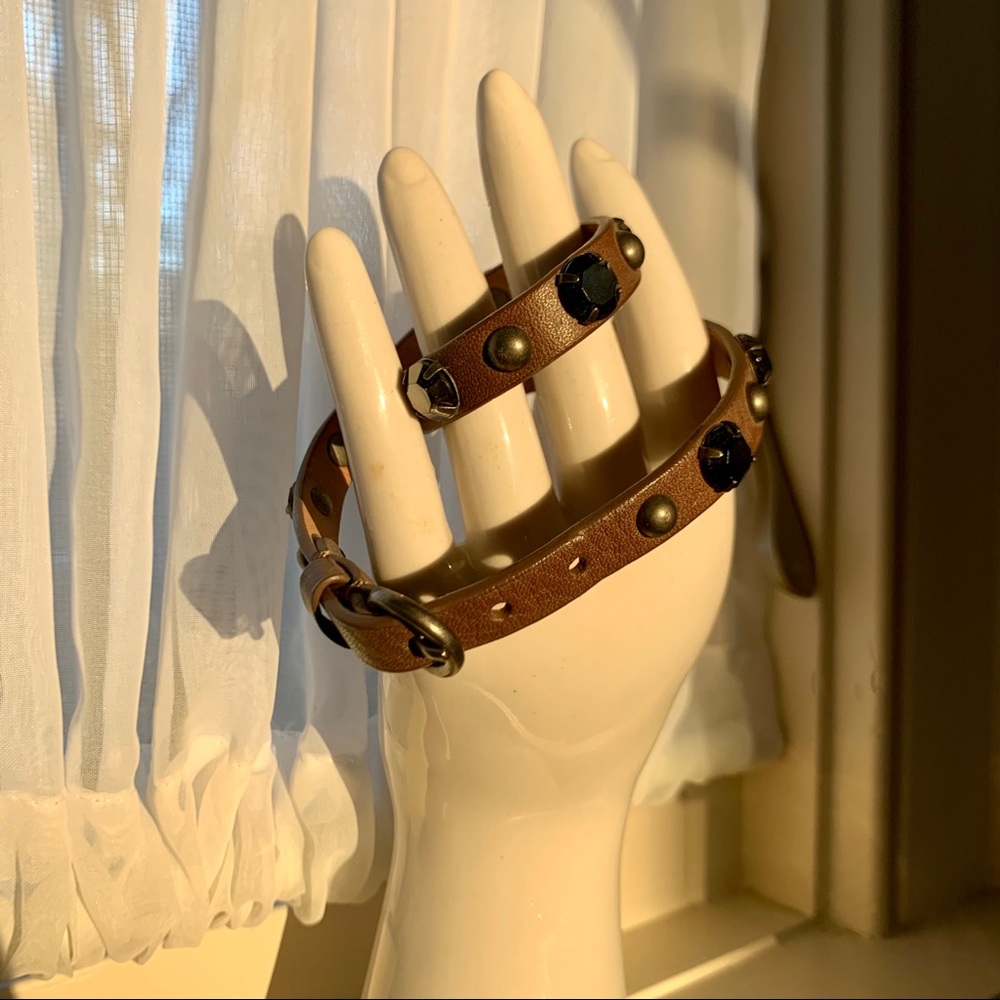 J. Crew Grey Studded Leather Wrap Bracelet